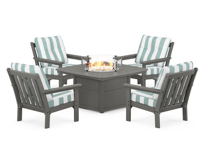 POLYWOOD Vineyard 5-Piece Conversation Set with Fire Pit Table
