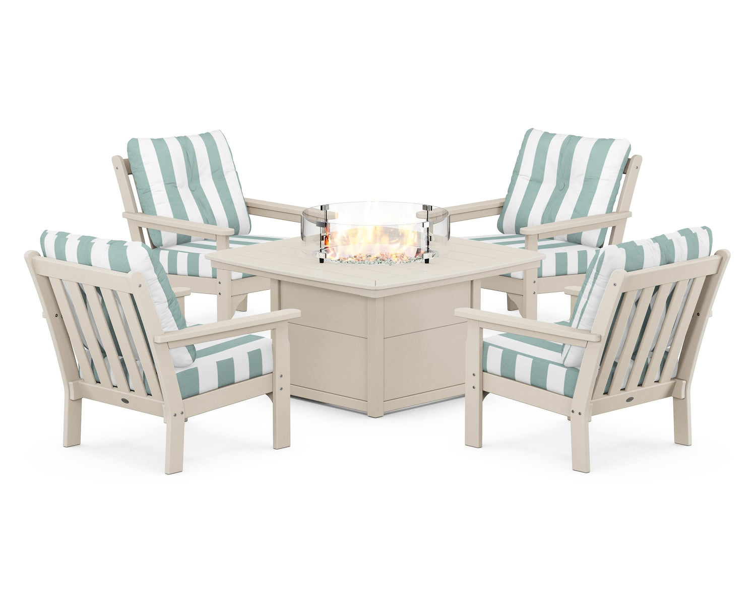 POLYWOOD Vineyard 5-Piece Conversation Set with Fire Pit Table