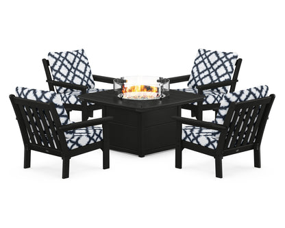 POLYWOOD Vineyard 5-Piece Conversation Set with Fire Pit Table