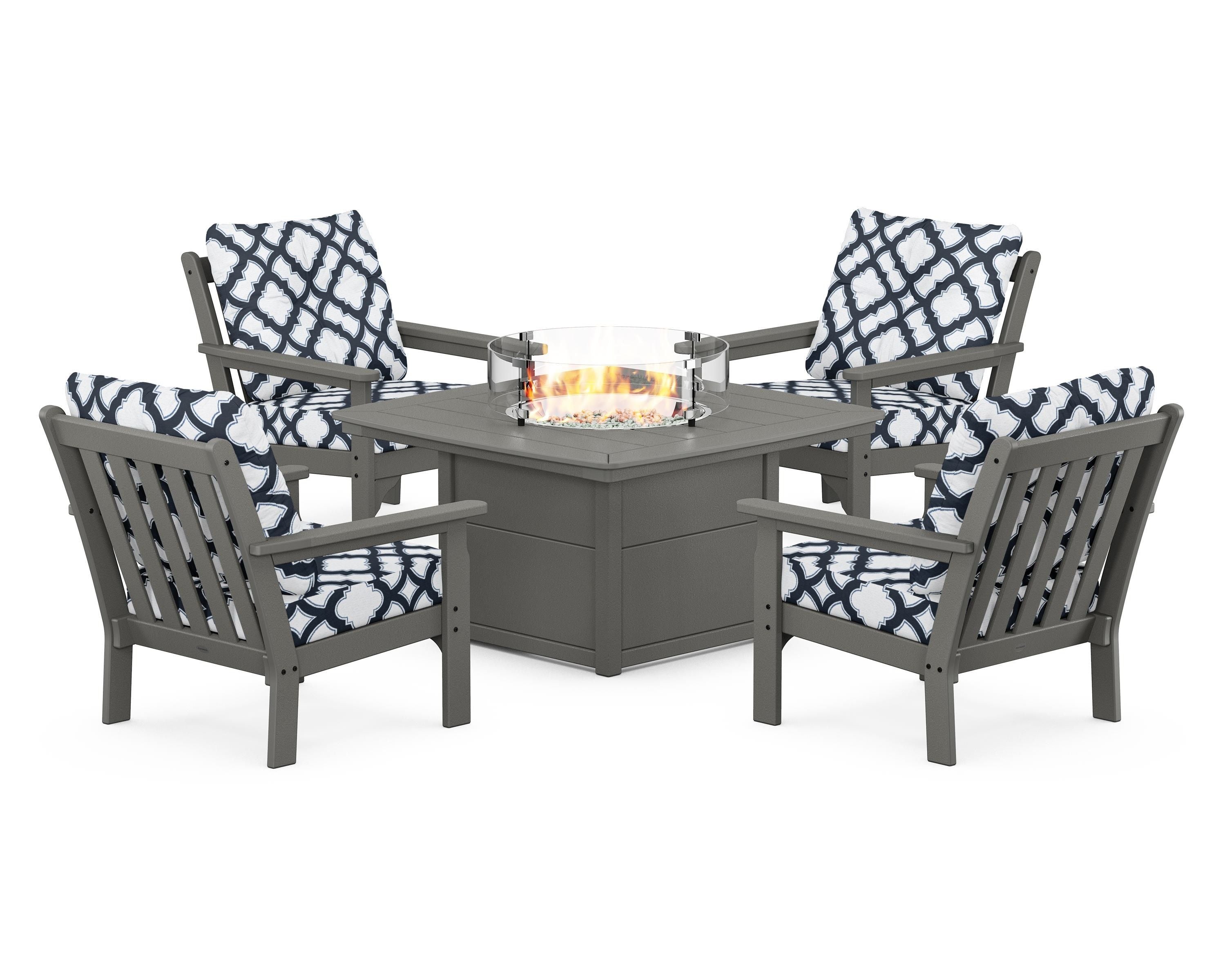 POLYWOOD Vineyard 5-Piece Conversation Set with Fire Pit Table