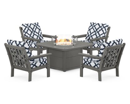 POLYWOOD Vineyard 5-Piece Conversation Set with Fire Pit Table