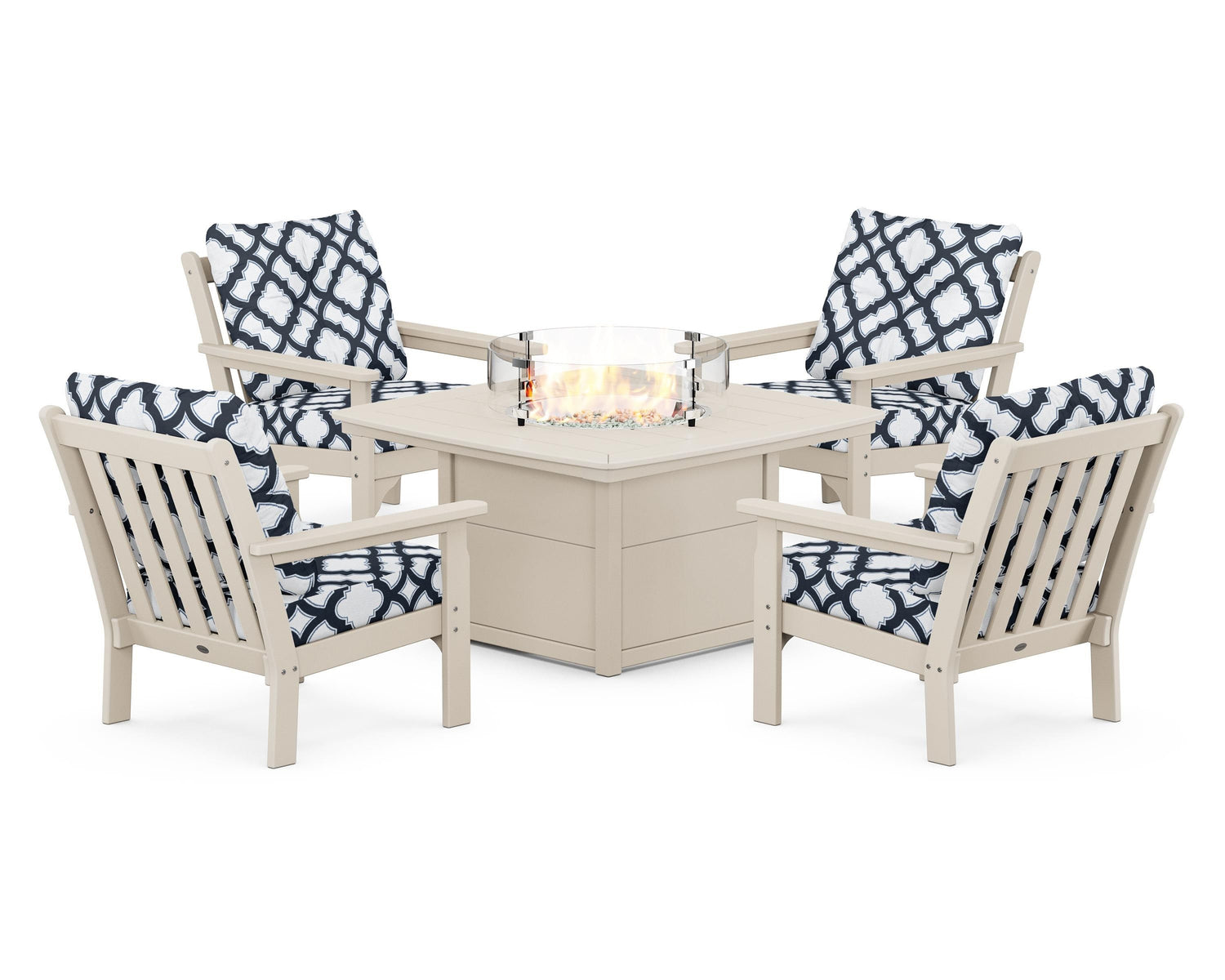 POLYWOOD Vineyard 5-Piece Conversation Set with Fire Pit Table