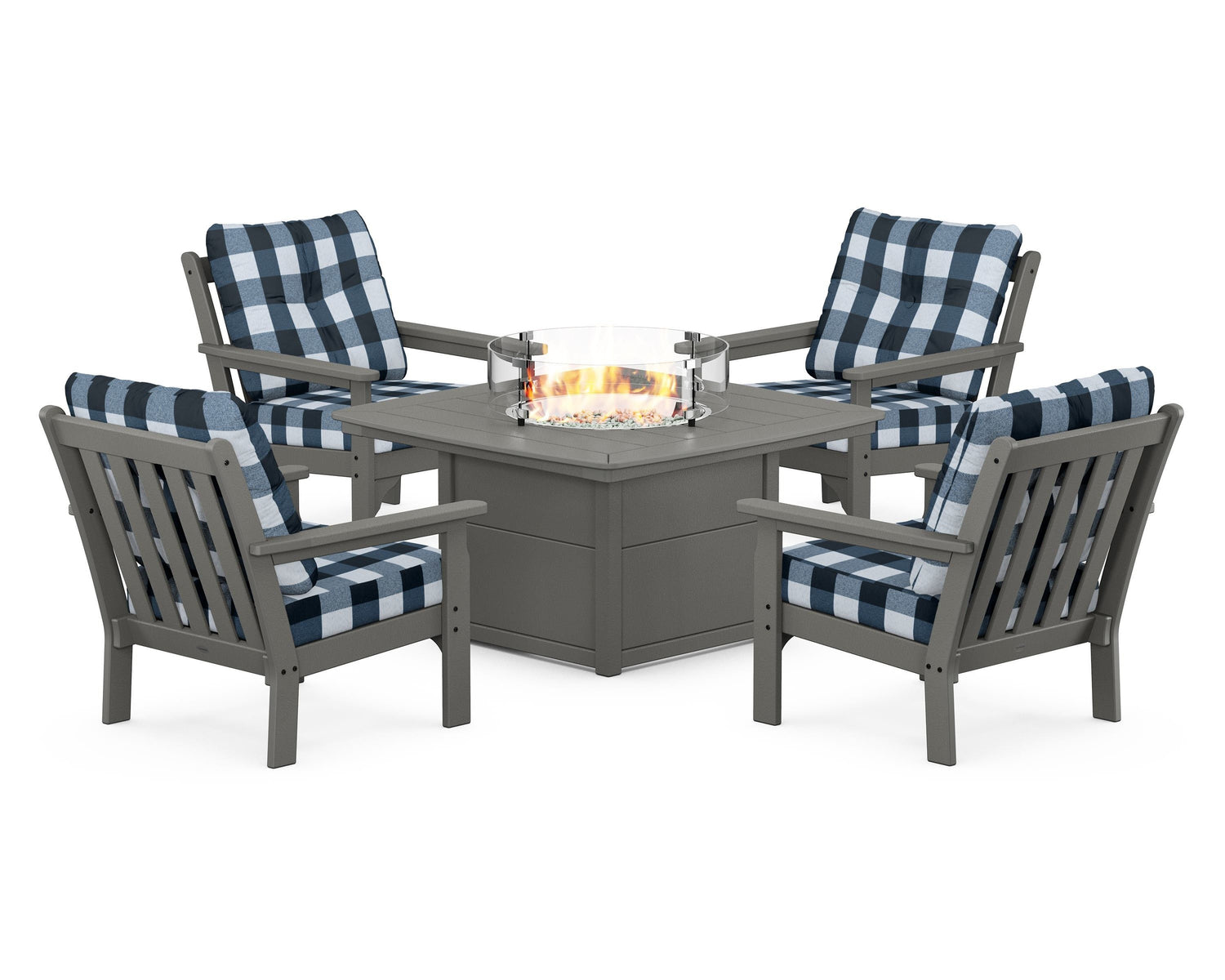 POLYWOOD Vineyard 5-Piece Conversation Set with Fire Pit Table