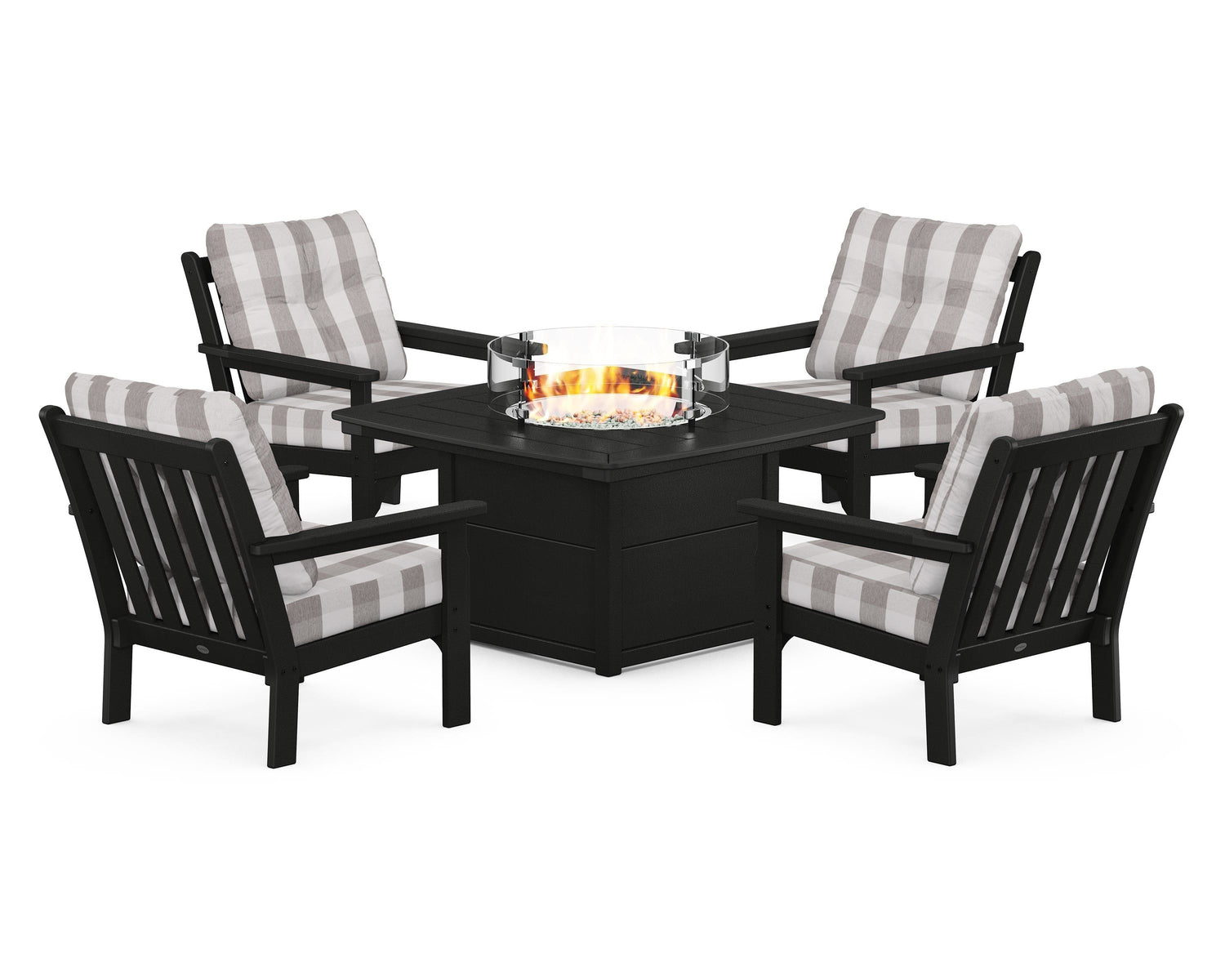 POLYWOOD Vineyard 5-Piece Conversation Set with Fire Pit Table