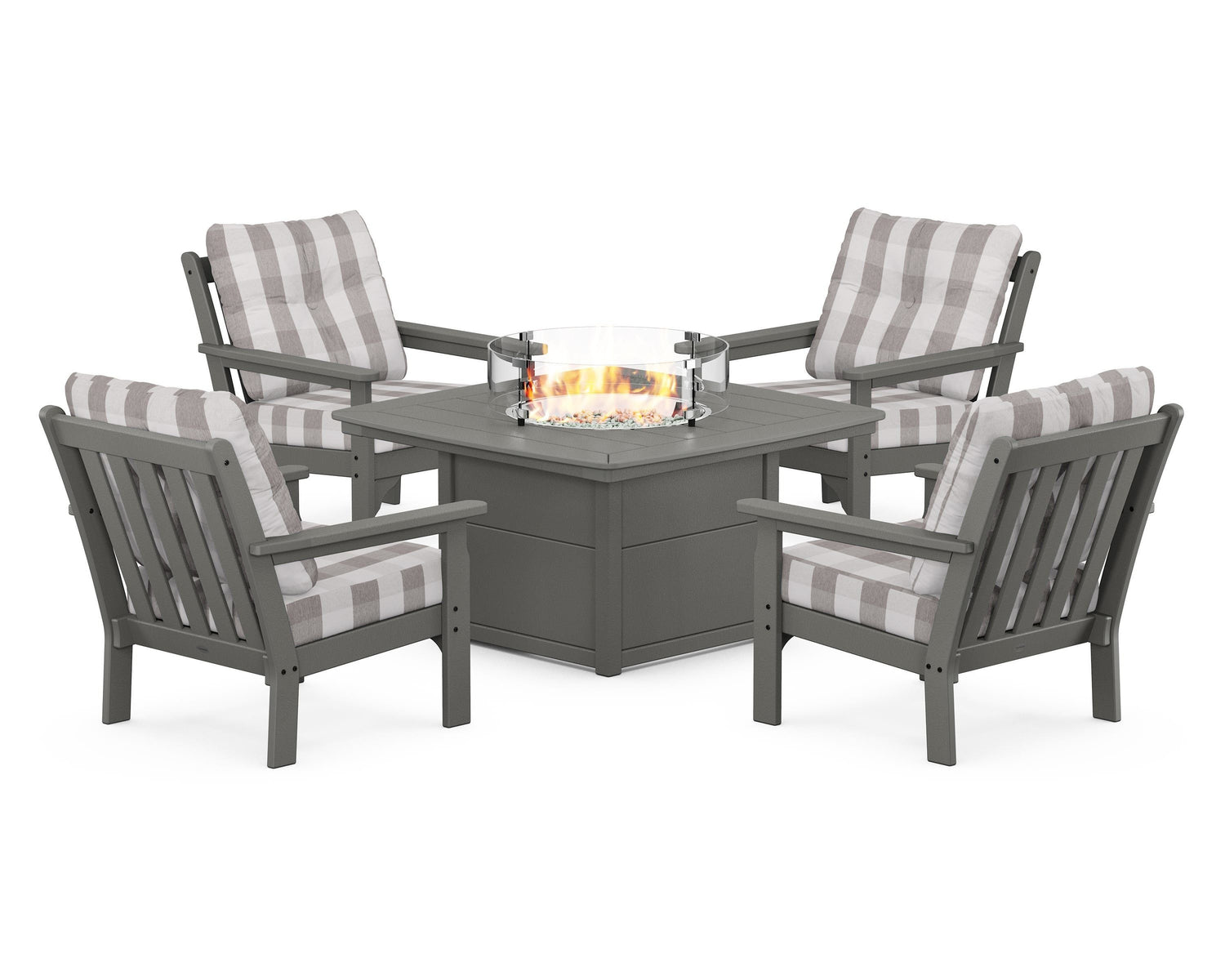 POLYWOOD Vineyard 5-Piece Conversation Set with Fire Pit Table