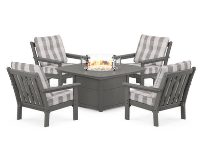 POLYWOOD Vineyard 5-Piece Conversation Set with Fire Pit Table