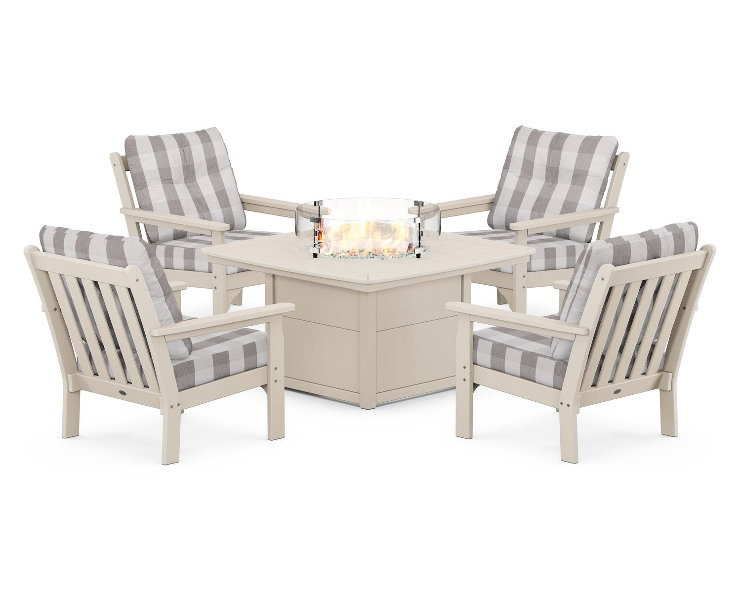 POLYWOOD Vineyard 5-Piece Conversation Set with Fire Pit Table