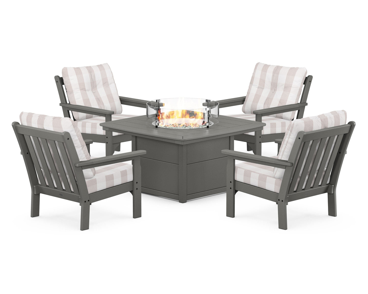 POLYWOOD Vineyard 5-Piece Conversation Set with Fire Pit Table