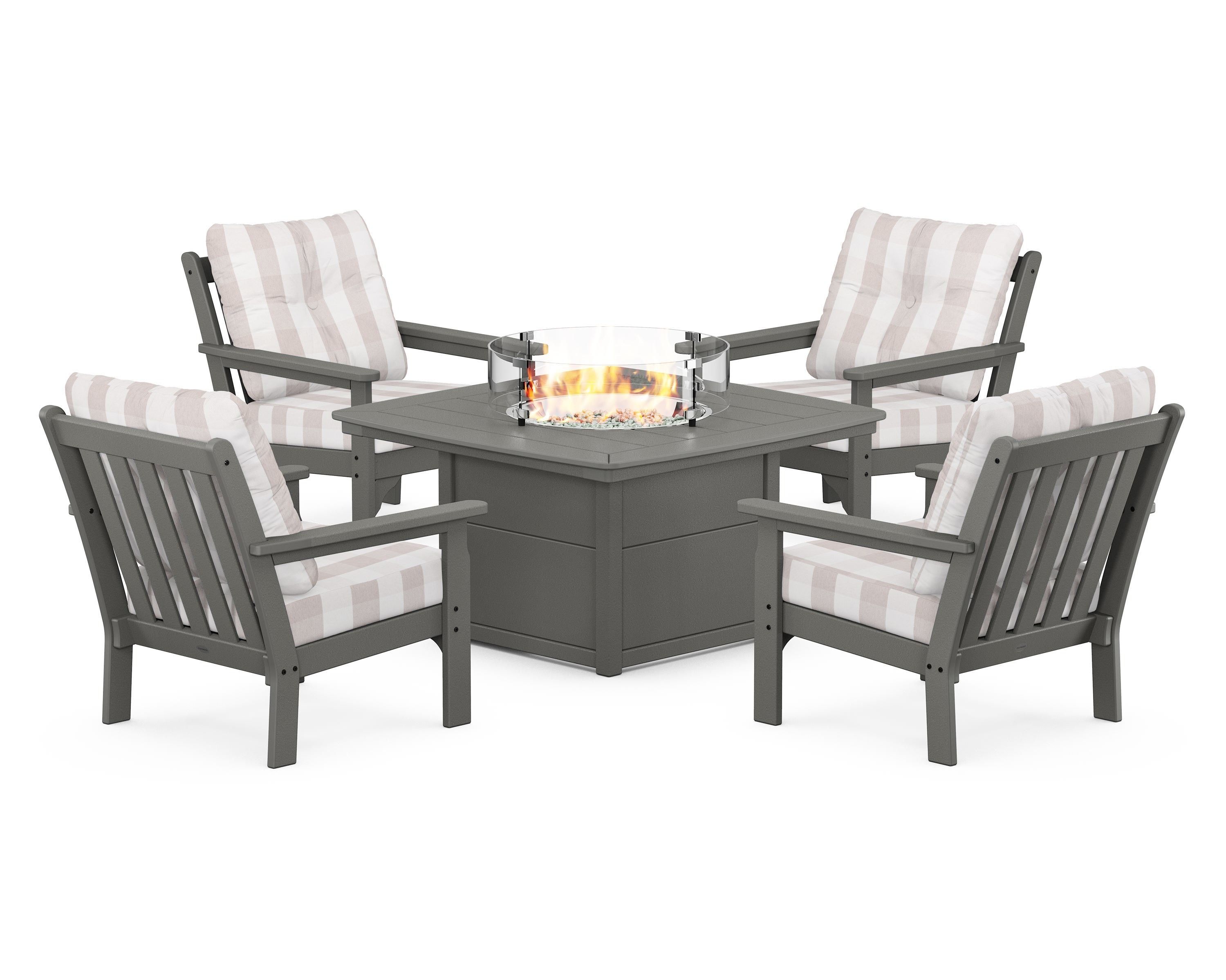 POLYWOOD Vineyard 5-Piece Conversation Set with Fire Pit Table