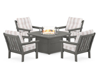POLYWOOD Vineyard 5-Piece Conversation Set with Fire Pit Table