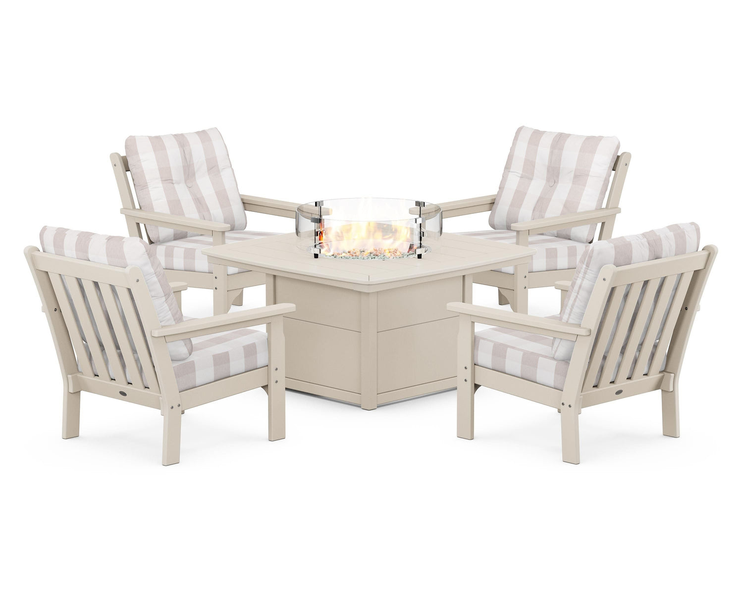POLYWOOD Vineyard 5-Piece Conversation Set with Fire Pit Table
