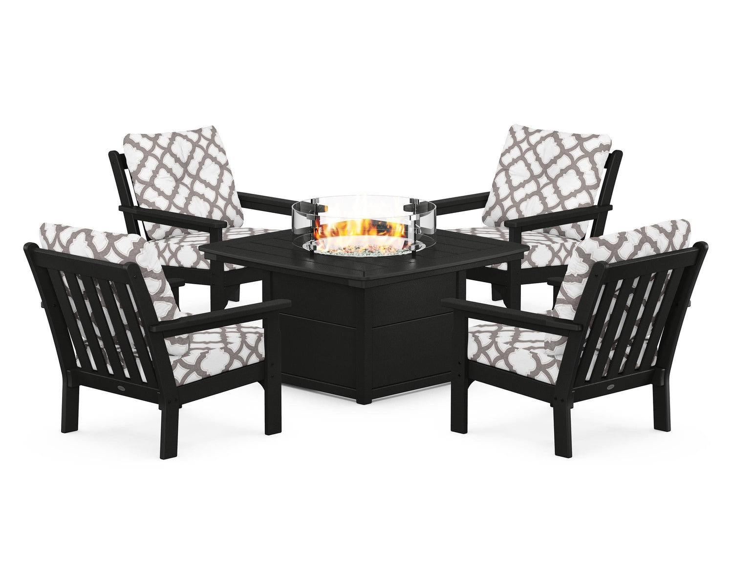 POLYWOOD Vineyard 5-Piece Conversation Set with Fire Pit Table