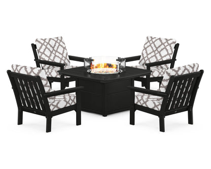 POLYWOOD Vineyard 5-Piece Conversation Set with Fire Pit Table