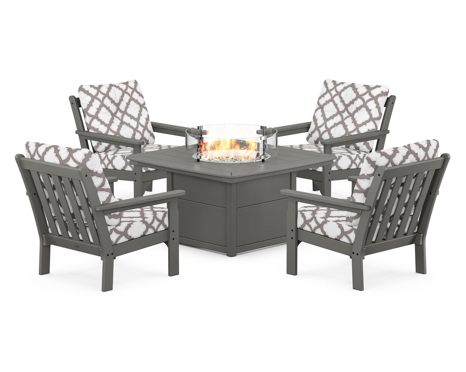 POLYWOOD Vineyard 5-Piece Conversation Set with Fire Pit Table