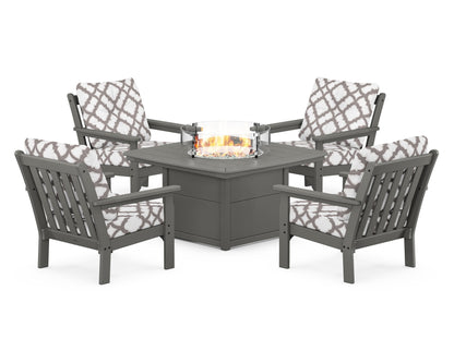 POLYWOOD Vineyard 5-Piece Conversation Set with Fire Pit Table