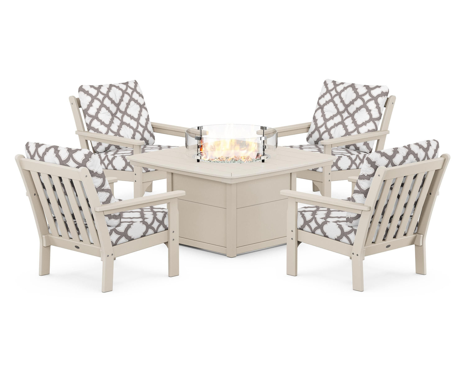 POLYWOOD Vineyard 5-Piece Conversation Set with Fire Pit Table