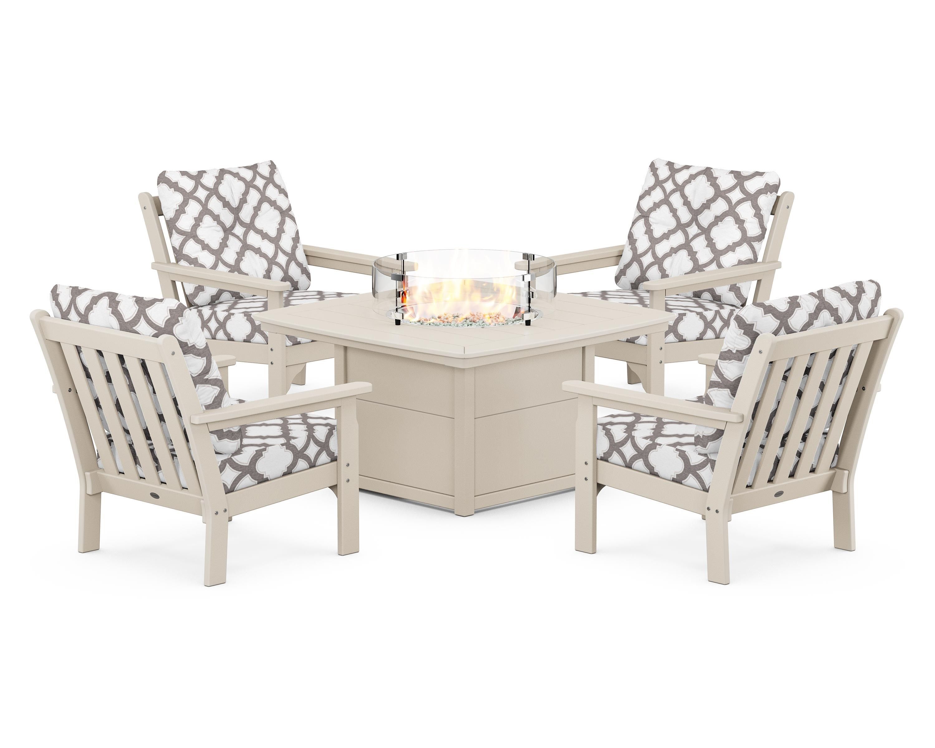POLYWOOD Vineyard 5-Piece Conversation Set with Fire Pit Table