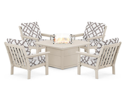 POLYWOOD Vineyard 5-Piece Conversation Set with Fire Pit Table