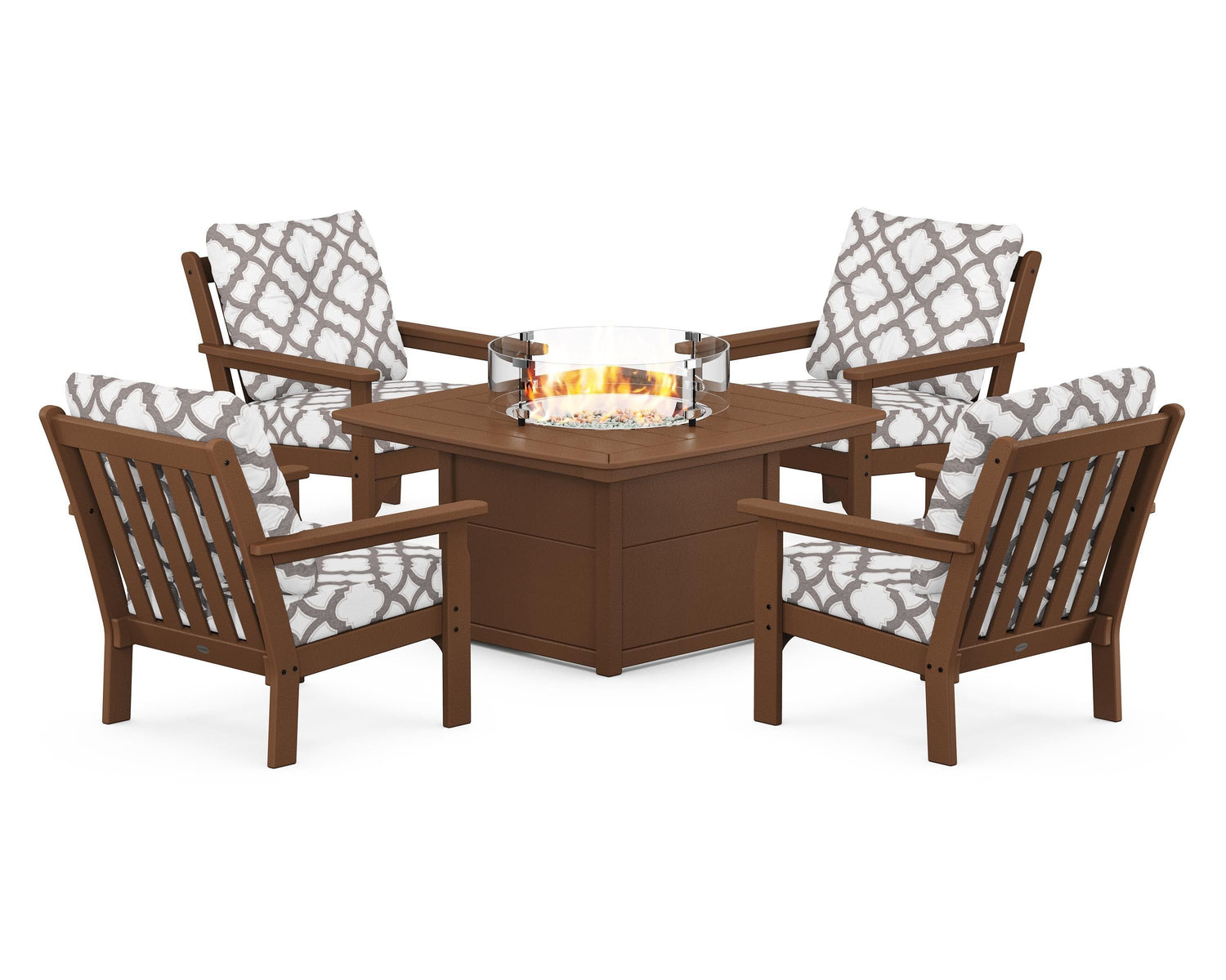 POLYWOOD Vineyard 5-Piece Conversation Set with Fire Pit Table