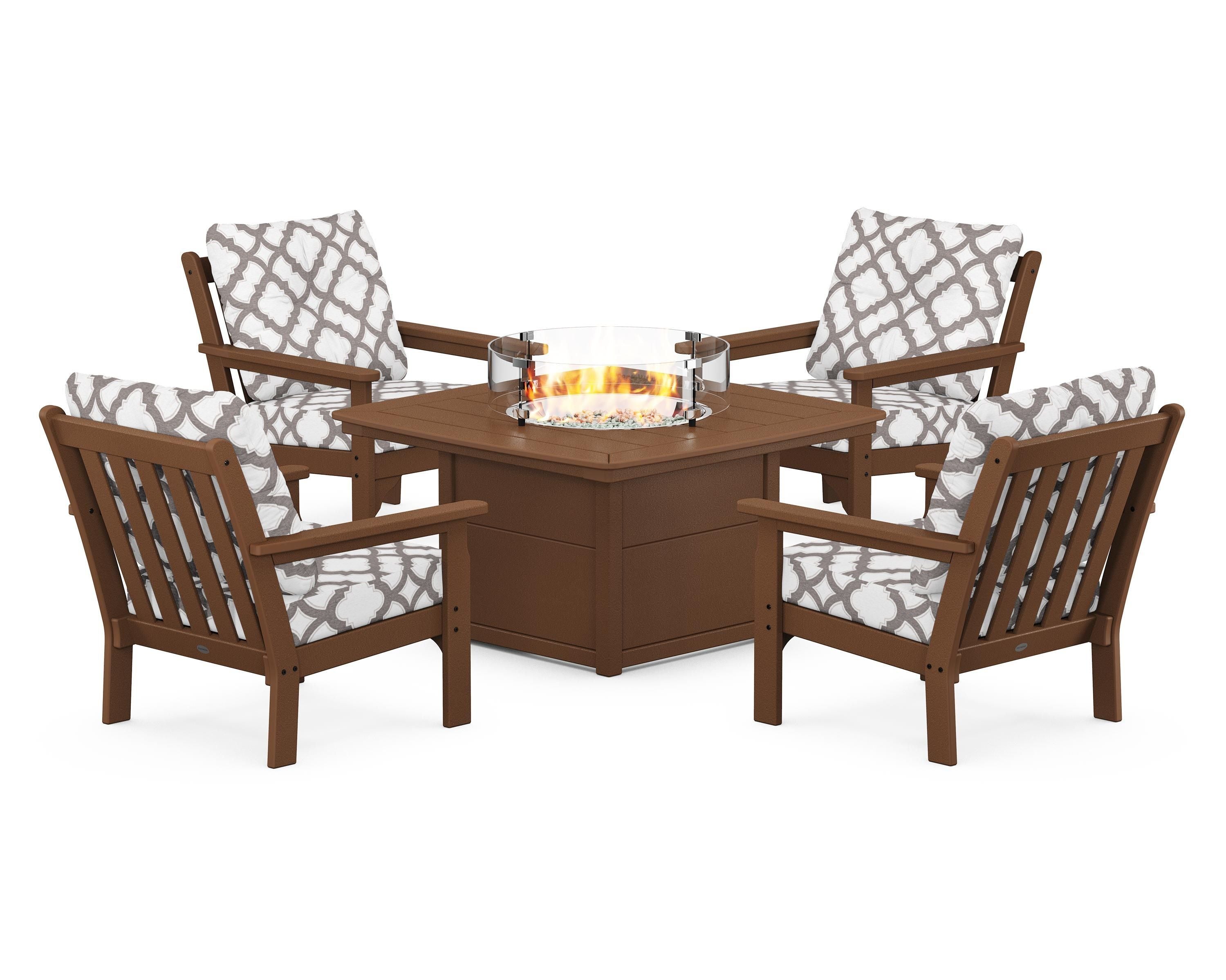 POLYWOOD Vineyard 5-Piece Conversation Set with Fire Pit Table