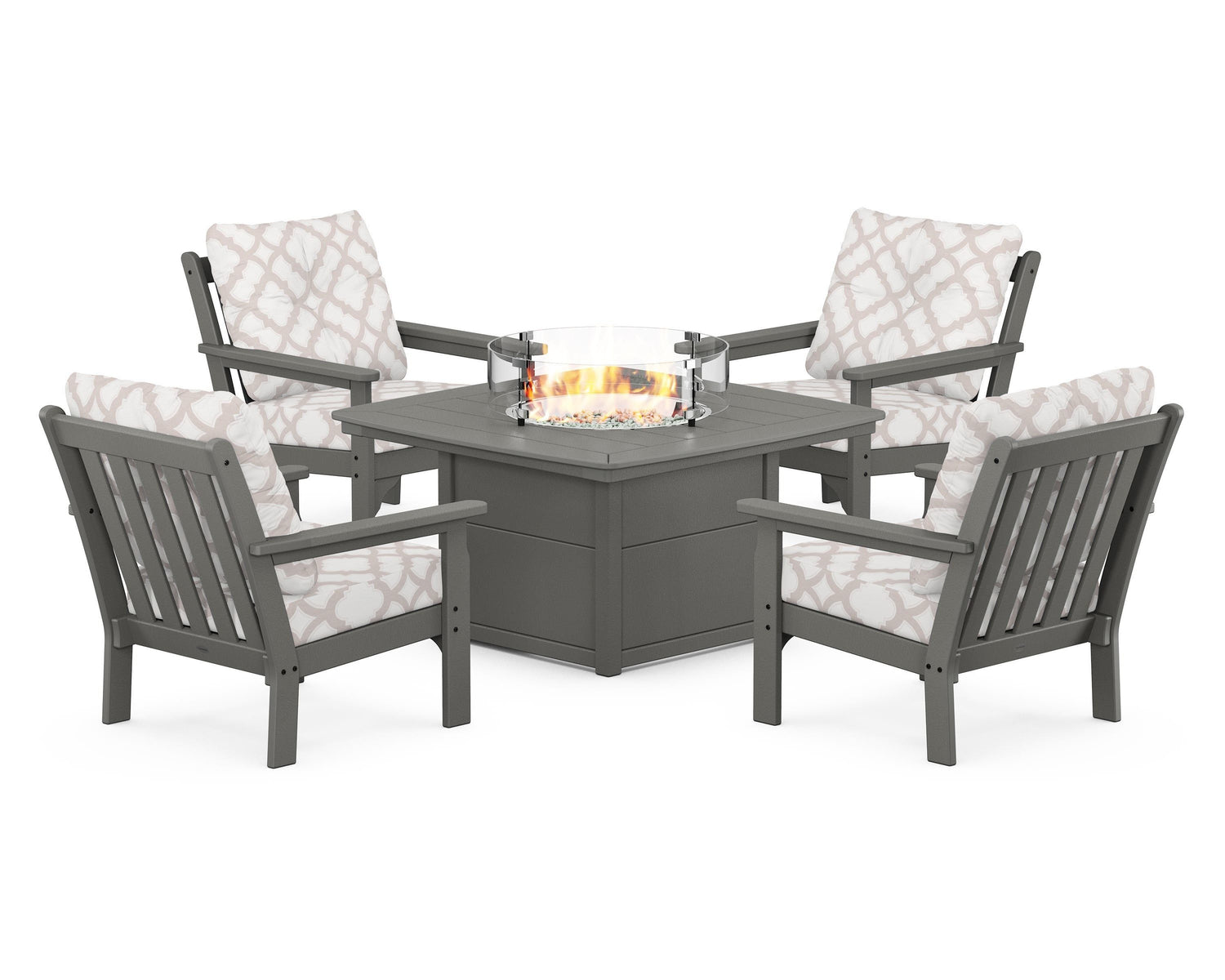 POLYWOOD Vineyard 5-Piece Conversation Set with Fire Pit Table