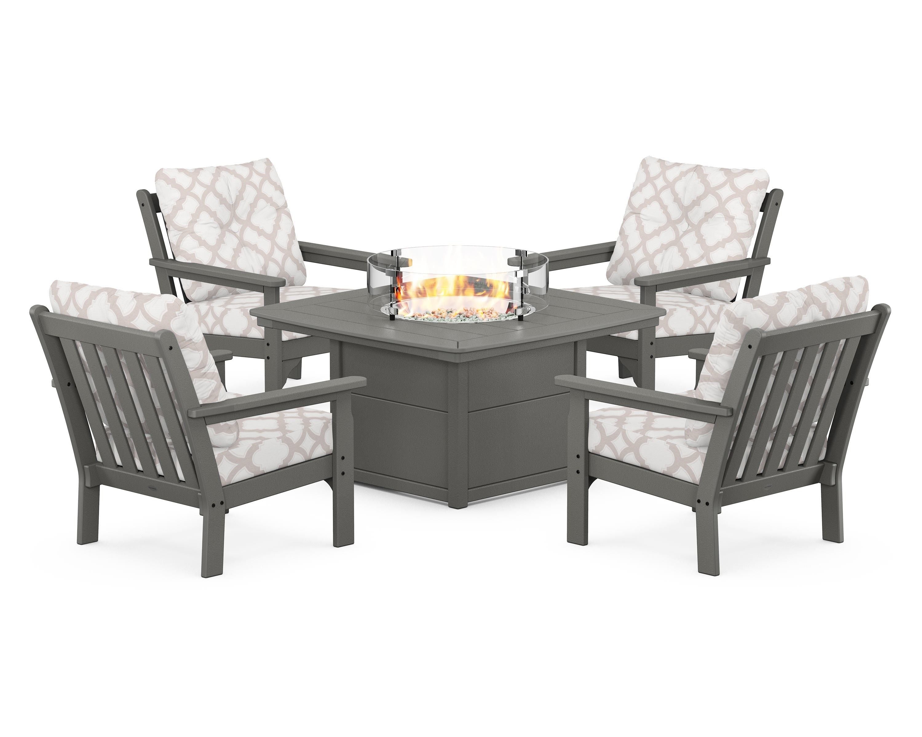 POLYWOOD Vineyard 5-Piece Conversation Set with Fire Pit Table