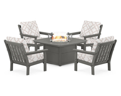 POLYWOOD Vineyard 5-Piece Conversation Set with Fire Pit Table