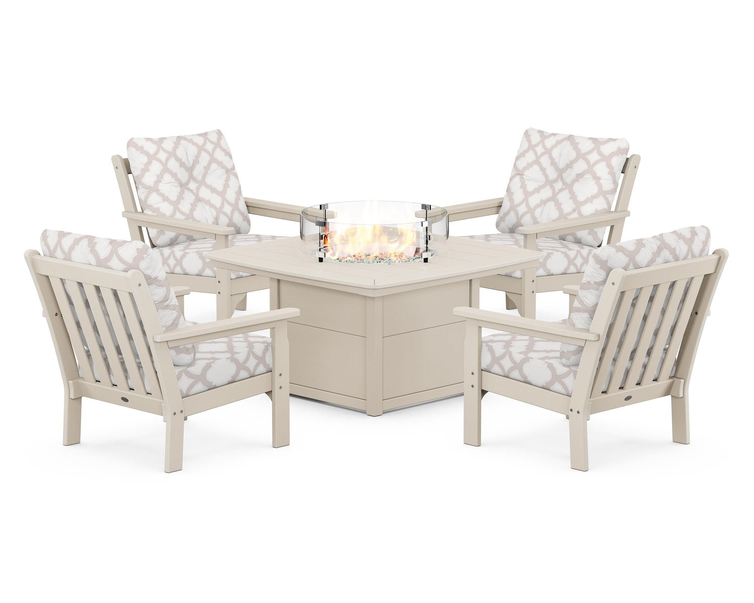 POLYWOOD Vineyard 5-Piece Conversation Set with Fire Pit Table