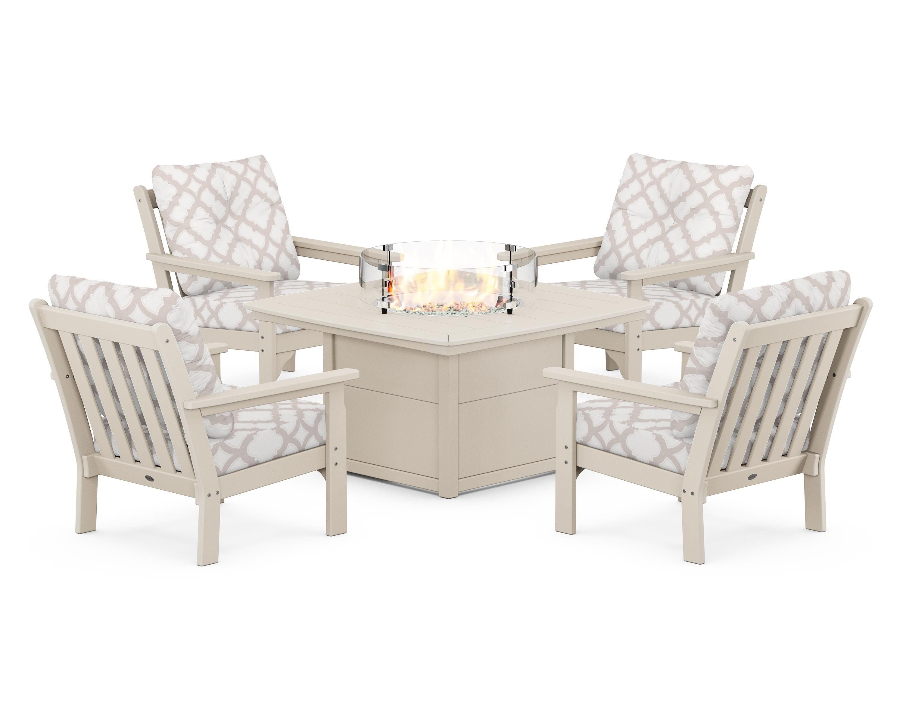 POLYWOOD Vineyard 5-Piece Conversation Set with Fire Pit Table