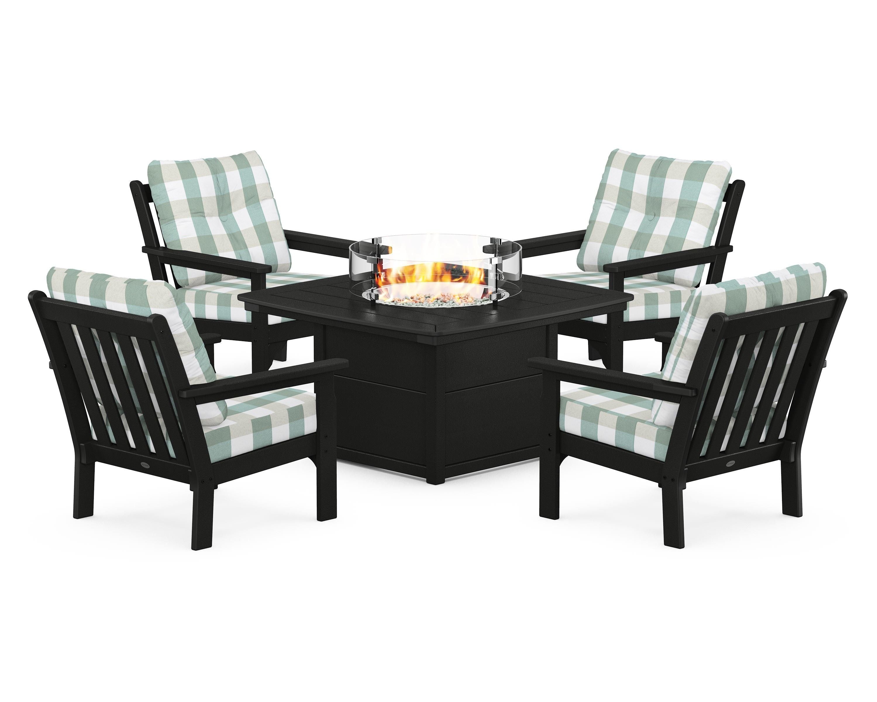 POLYWOOD Vineyard 5-Piece Conversation Set with Fire Pit Table