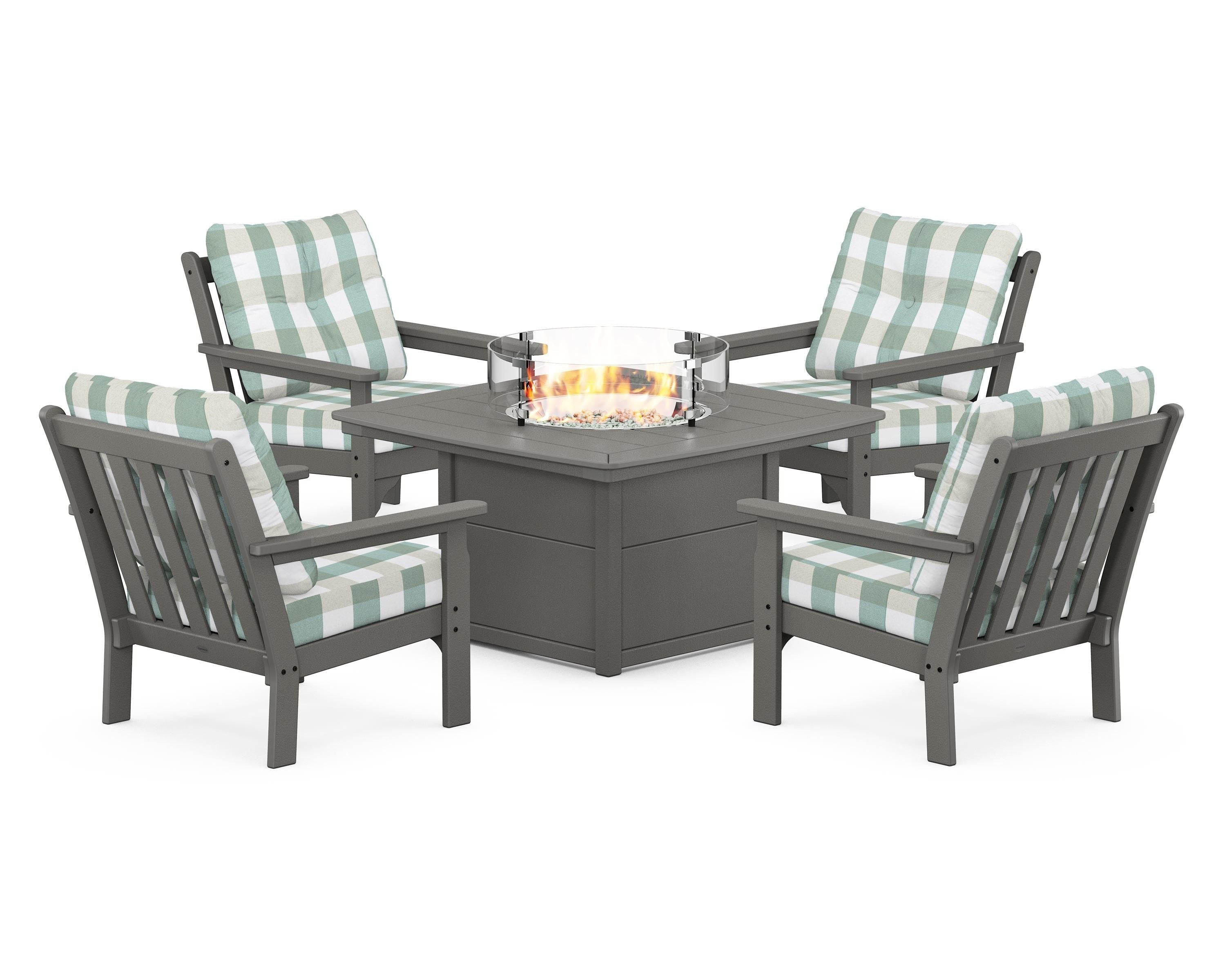 POLYWOOD Vineyard 5-Piece Conversation Set with Fire Pit Table