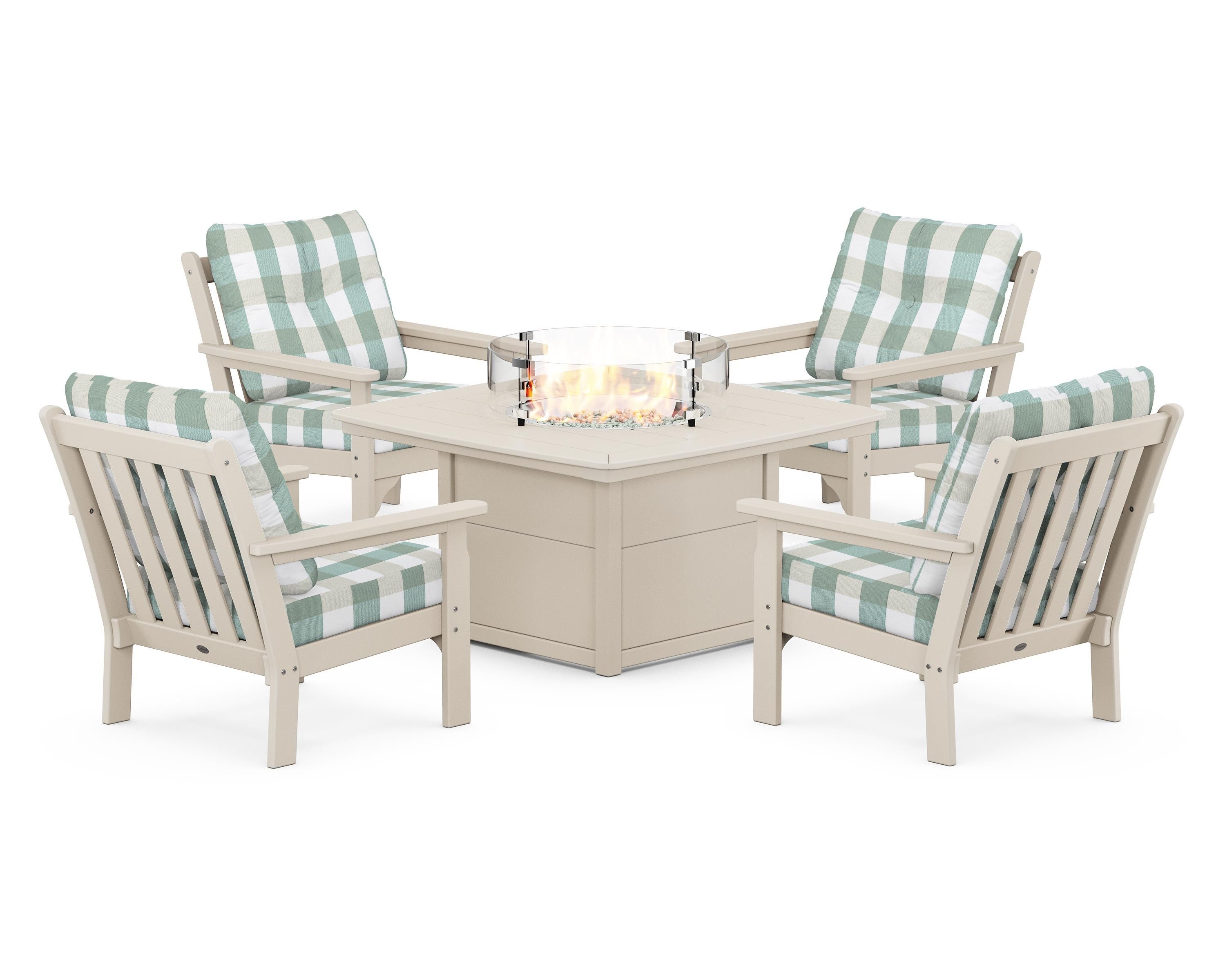 POLYWOOD Vineyard 5-Piece Conversation Set with Fire Pit Table