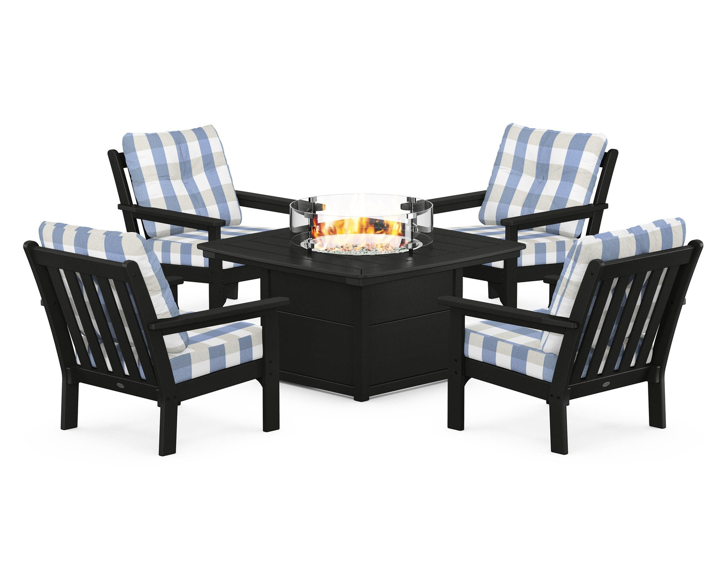 POLYWOOD Vineyard 5-Piece Conversation Set with Fire Pit Table