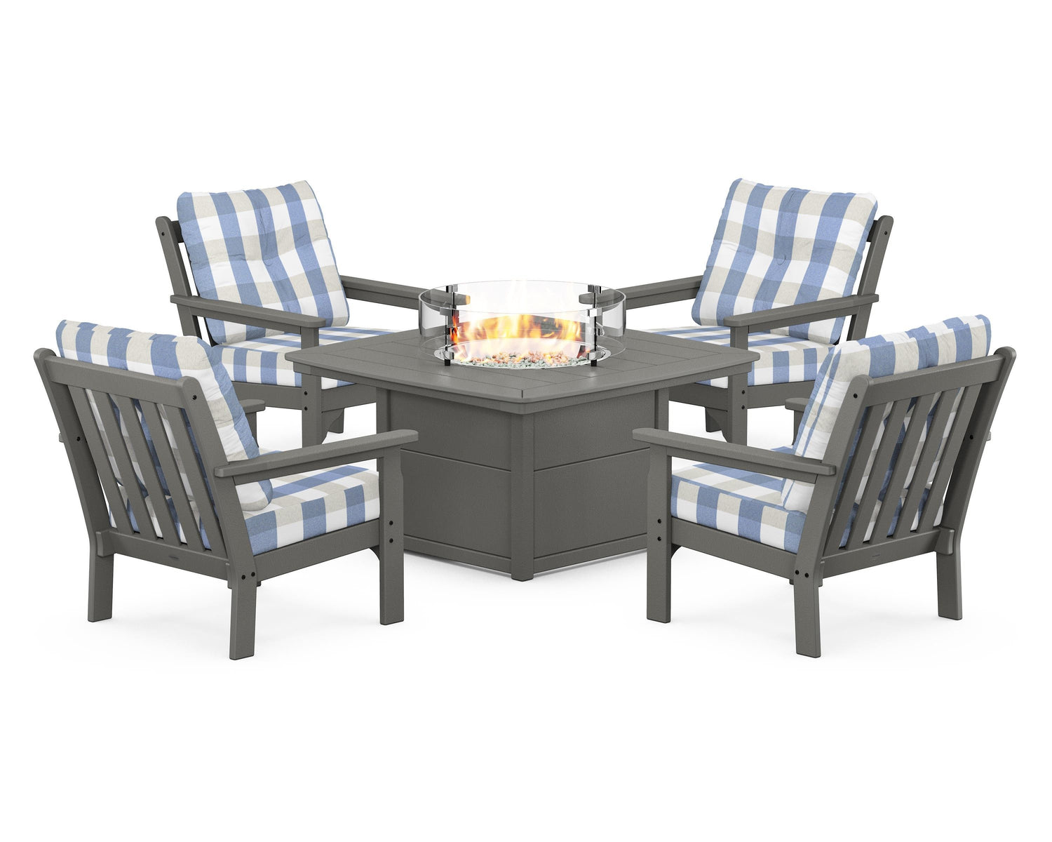 POLYWOOD Vineyard 5-Piece Conversation Set with Fire Pit Table