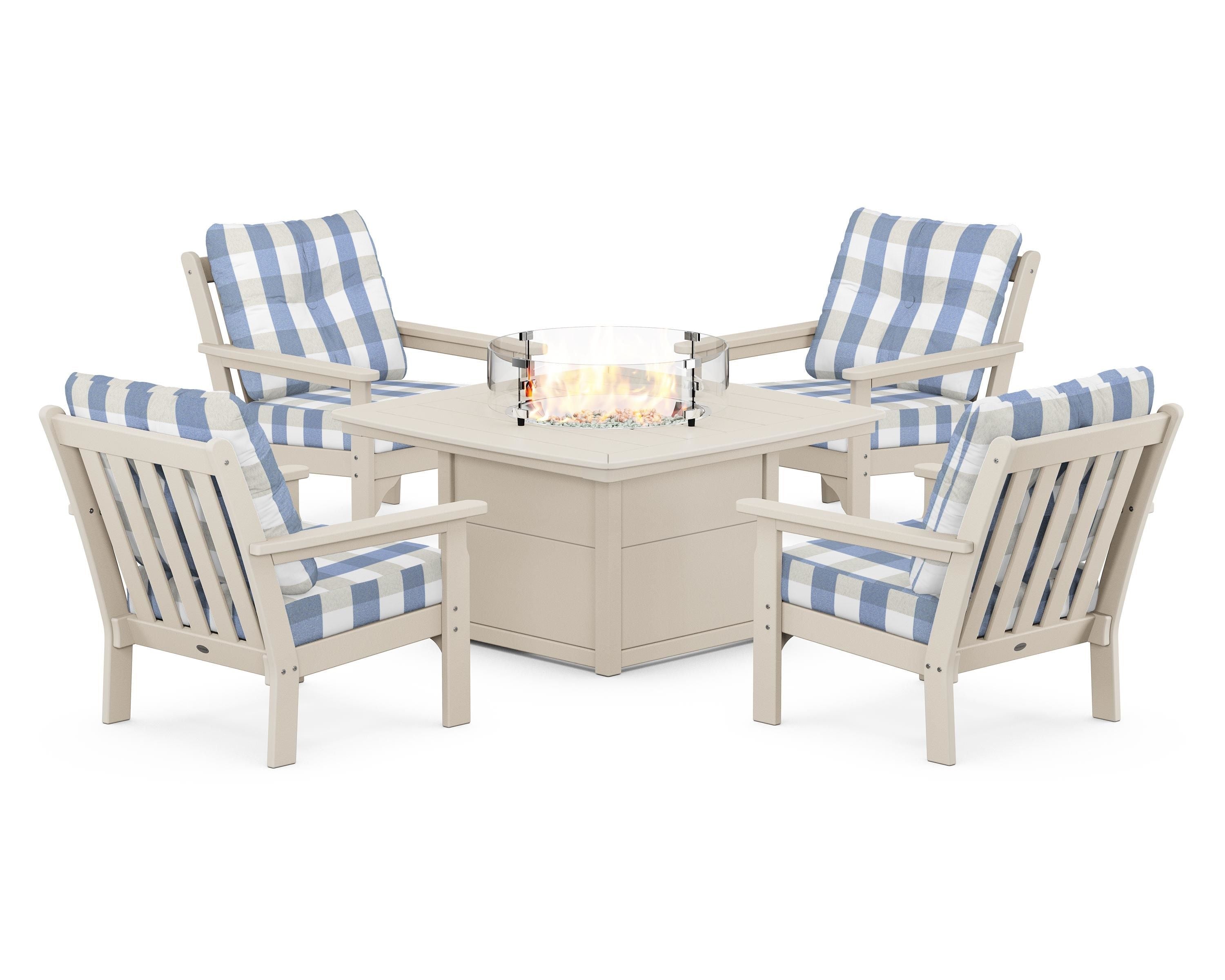 POLYWOOD Vineyard 5-Piece Conversation Set with Fire Pit Table