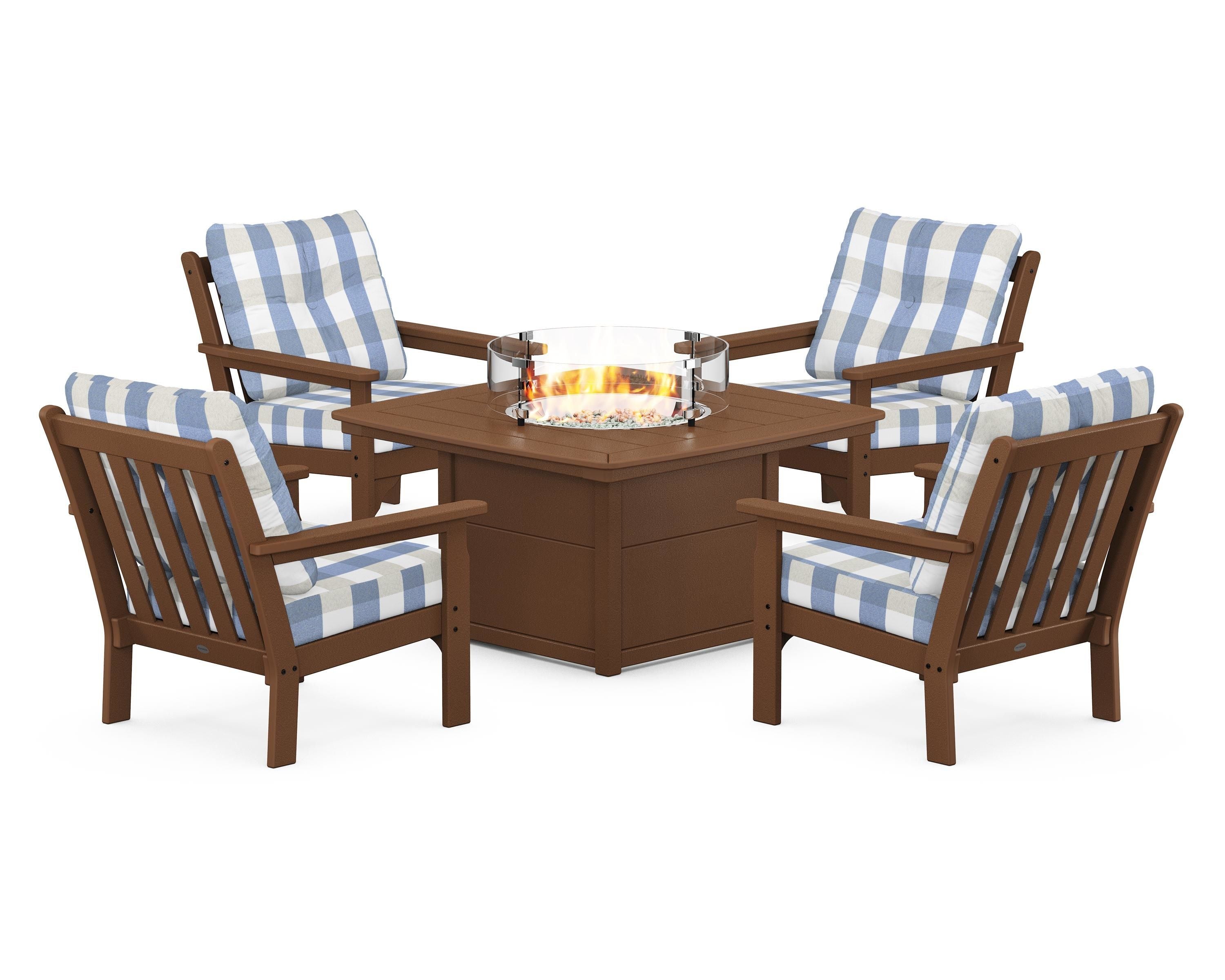 POLYWOOD Vineyard 5-Piece Conversation Set with Fire Pit Table