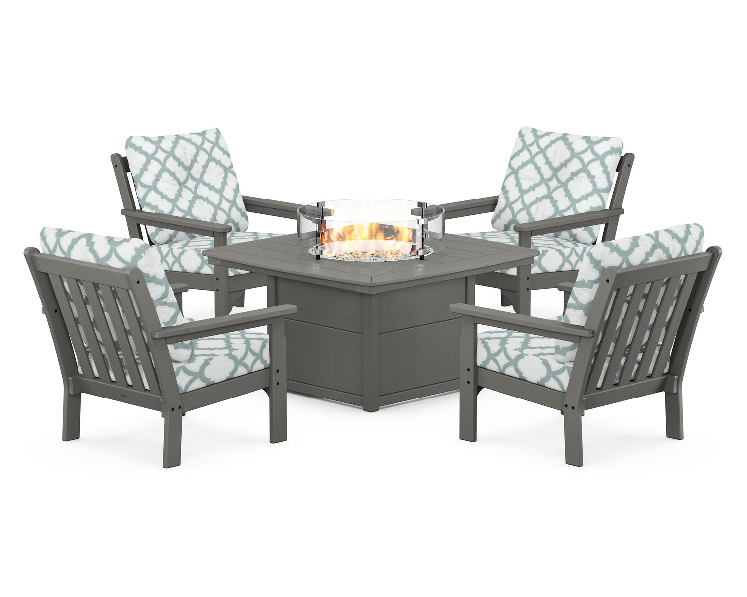 POLYWOOD Vineyard 5-Piece Conversation Set with Fire Pit Table