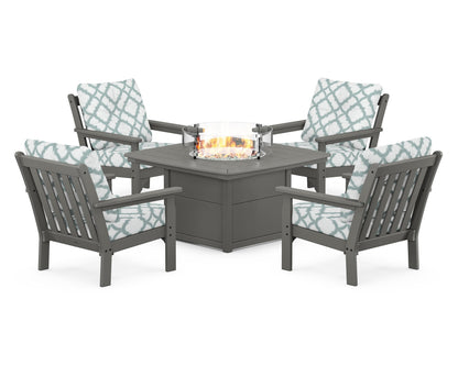 POLYWOOD Vineyard 5-Piece Conversation Set with Fire Pit Table