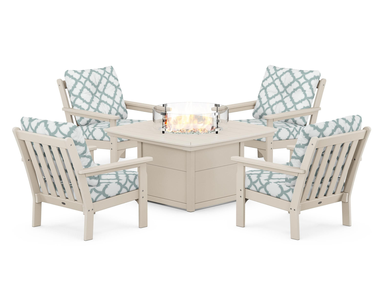 POLYWOOD Vineyard 5-Piece Conversation Set with Fire Pit Table