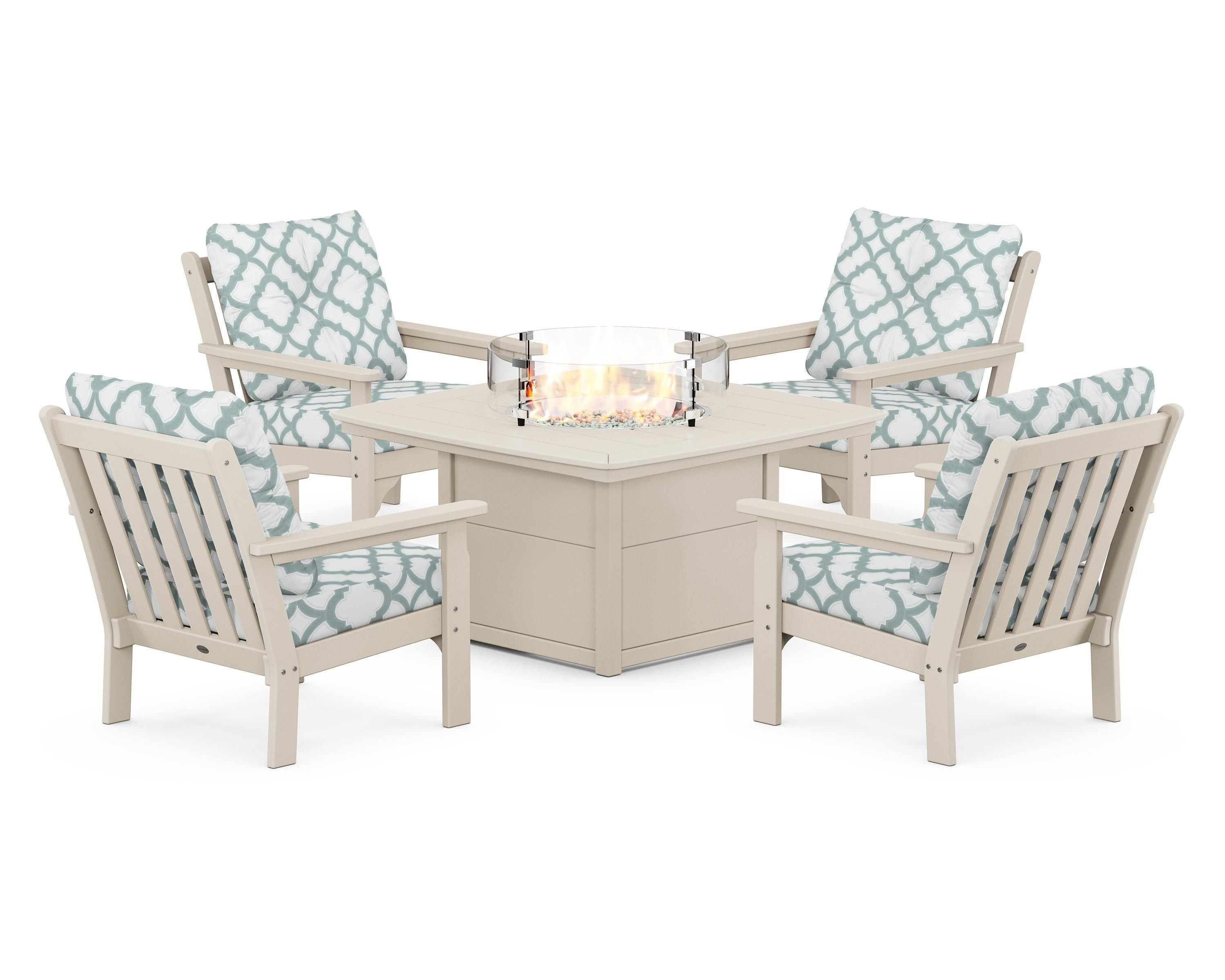 POLYWOOD Vineyard 5-Piece Conversation Set with Fire Pit Table