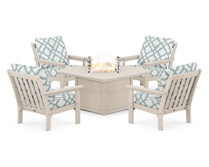 POLYWOOD Vineyard 5-Piece Conversation Set with Fire Pit Table
