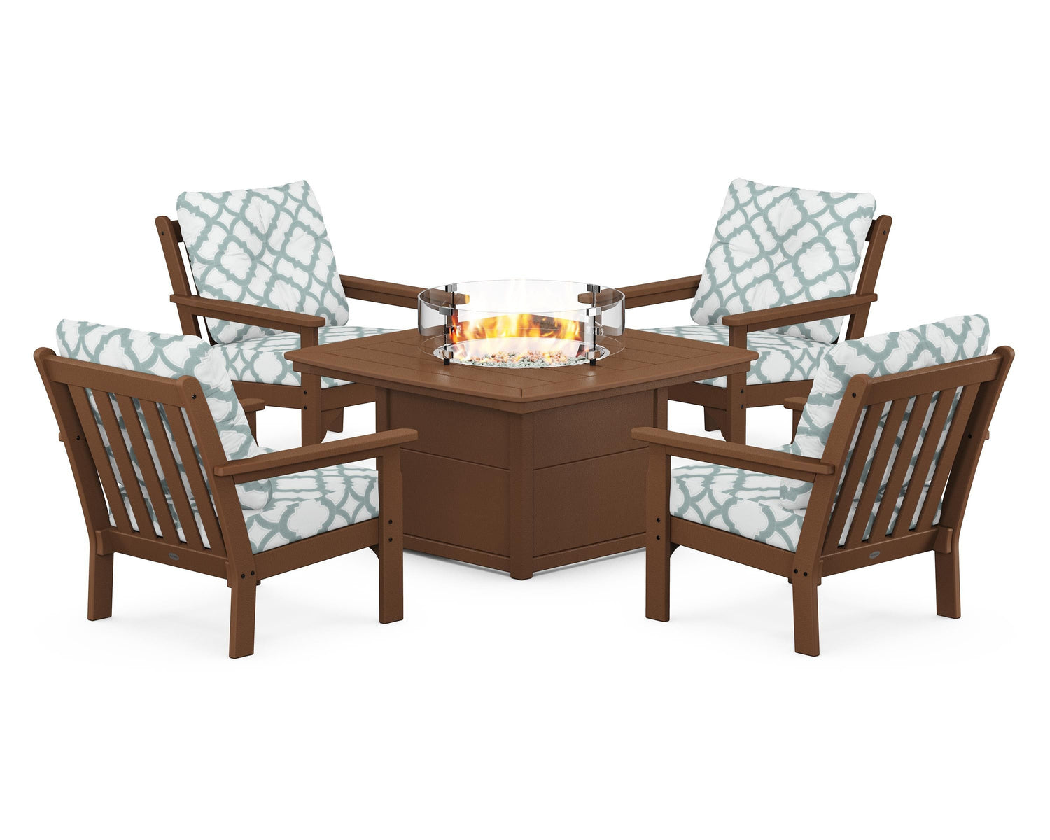 POLYWOOD Vineyard 5-Piece Conversation Set with Fire Pit Table