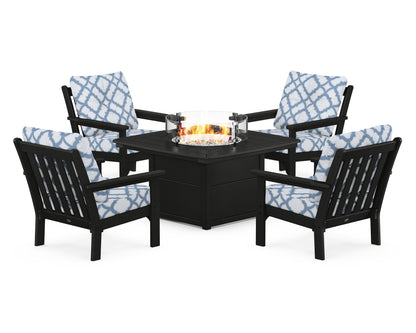 POLYWOOD Vineyard 5-Piece Conversation Set with Fire Pit Table