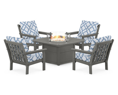 POLYWOOD Vineyard 5-Piece Conversation Set with Fire Pit Table