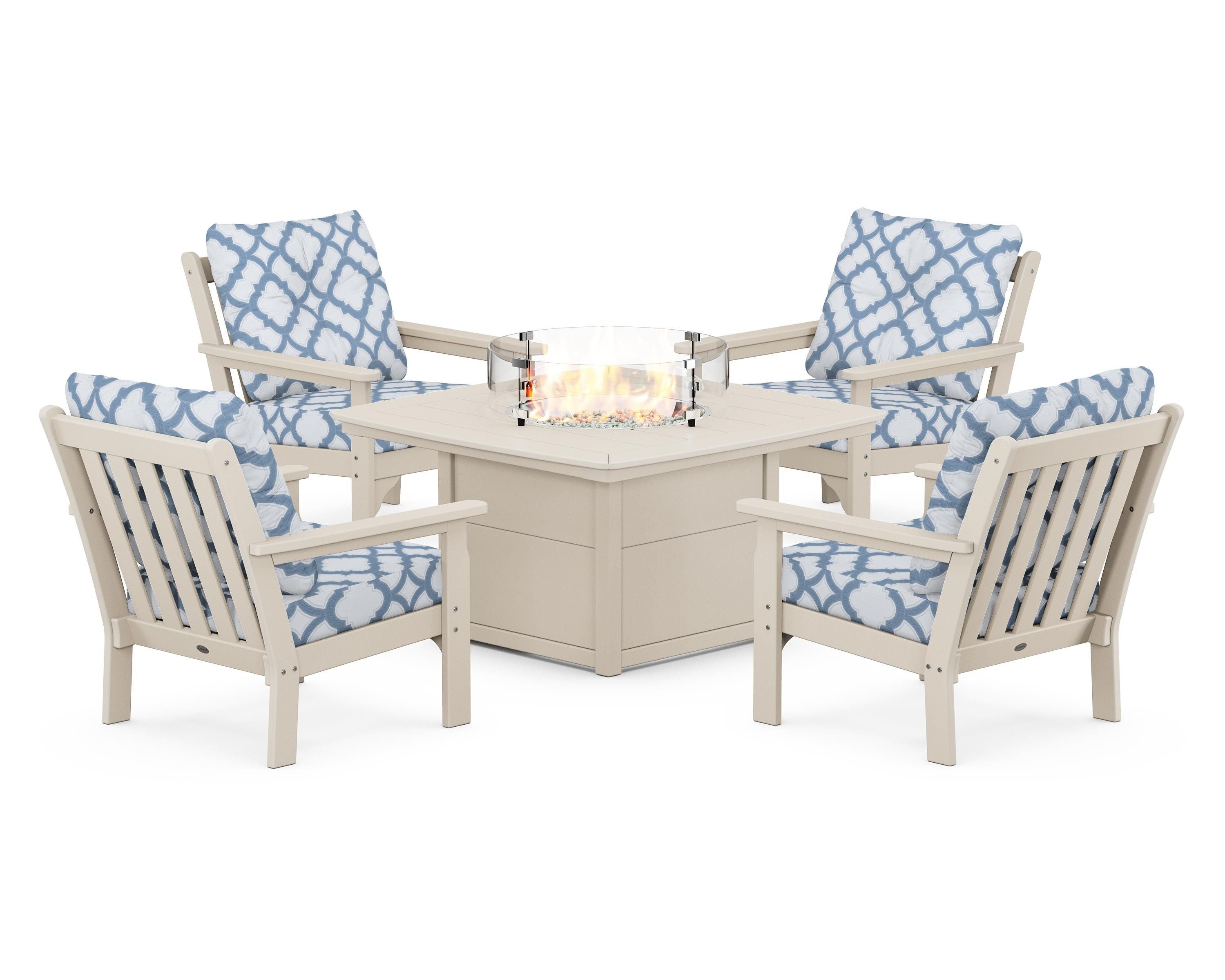 POLYWOOD Vineyard 5-Piece Conversation Set with Fire Pit Table