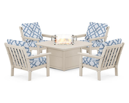 POLYWOOD Vineyard 5-Piece Conversation Set with Fire Pit Table