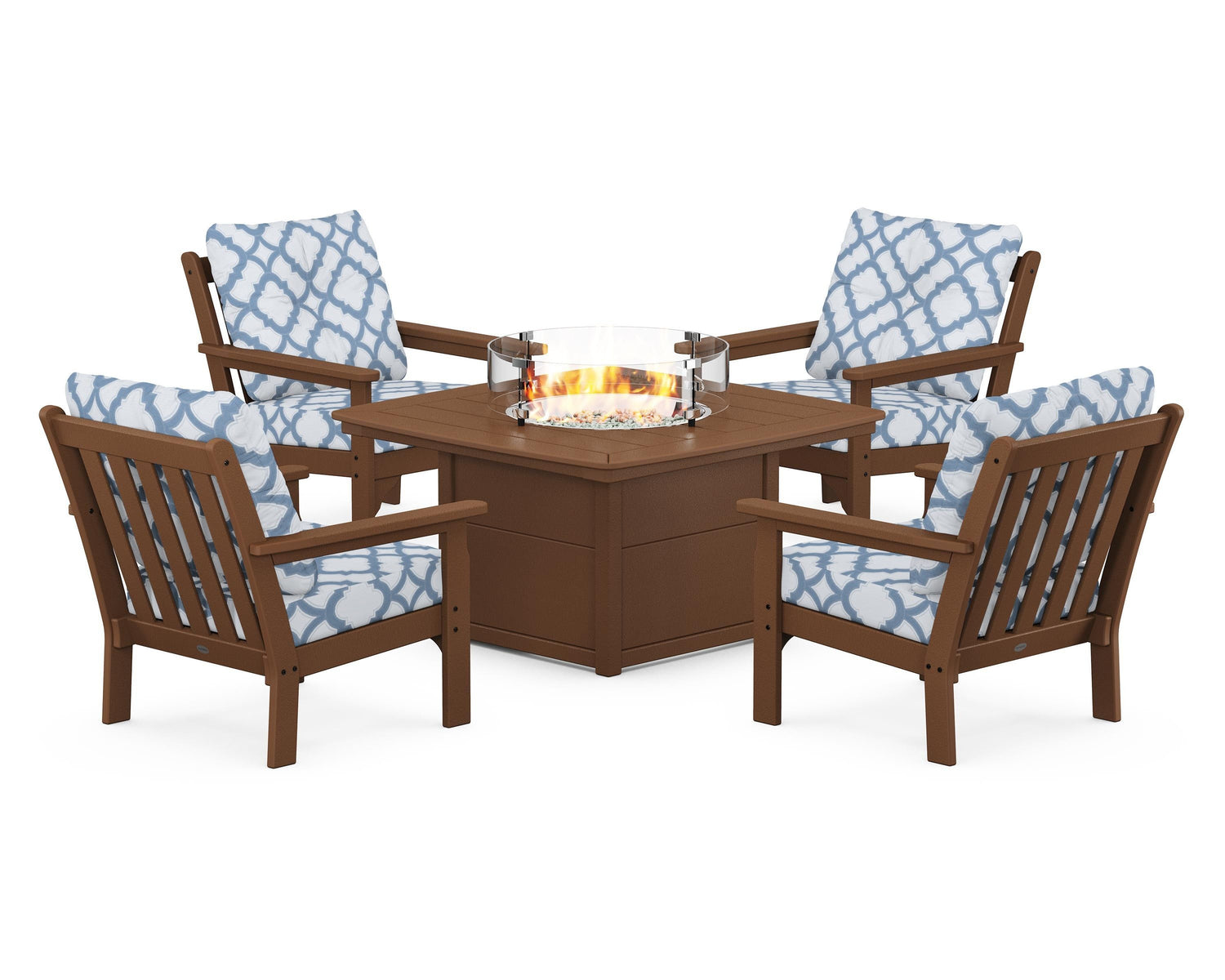 POLYWOOD Vineyard 5-Piece Conversation Set with Fire Pit Table