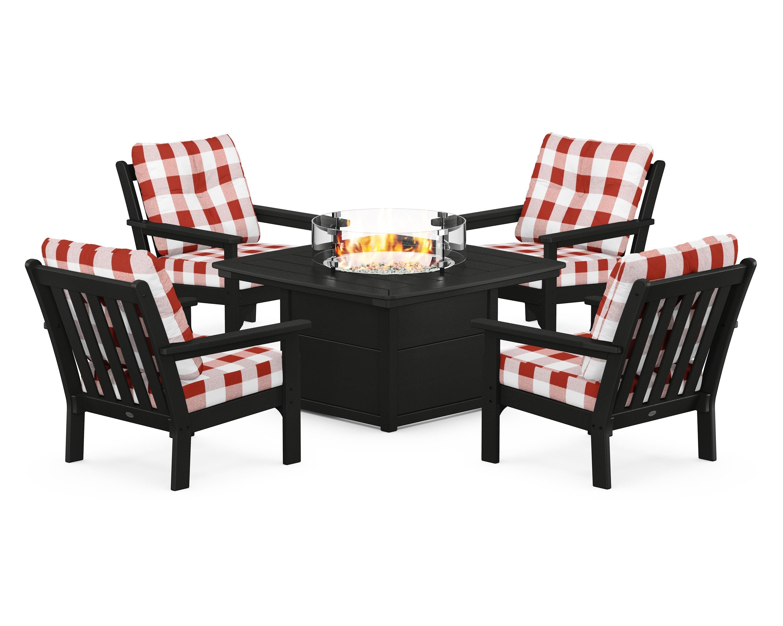 POLYWOOD Vineyard 5-Piece Conversation Set with Fire Pit Table