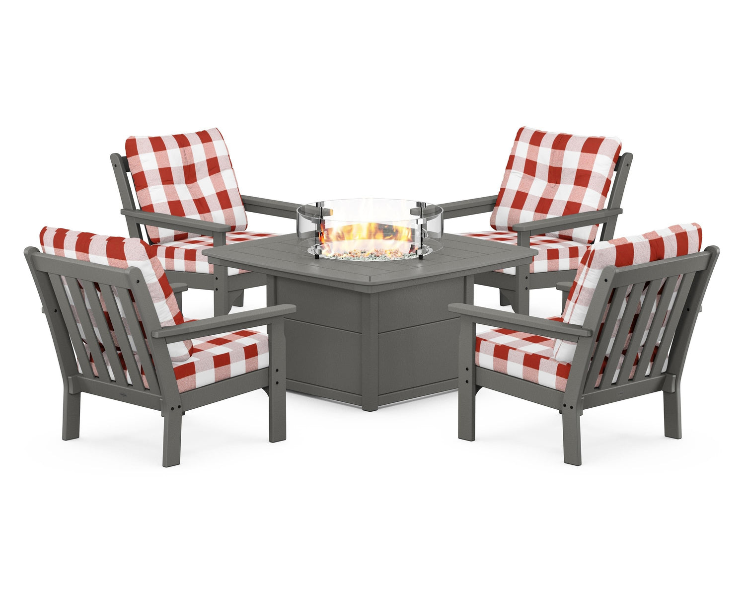 POLYWOOD Vineyard 5-Piece Conversation Set with Fire Pit Table
