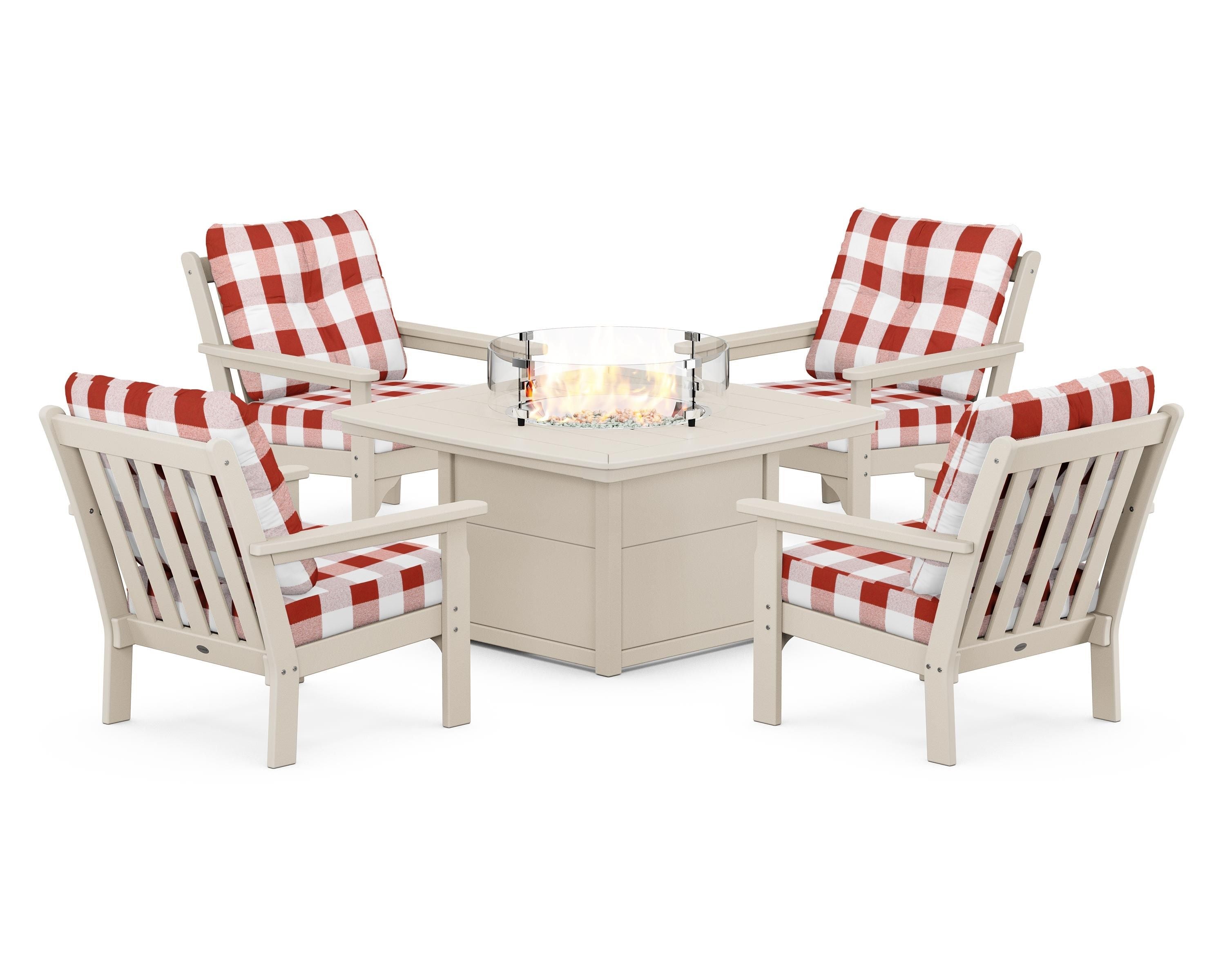 POLYWOOD Vineyard 5-Piece Conversation Set with Fire Pit Table